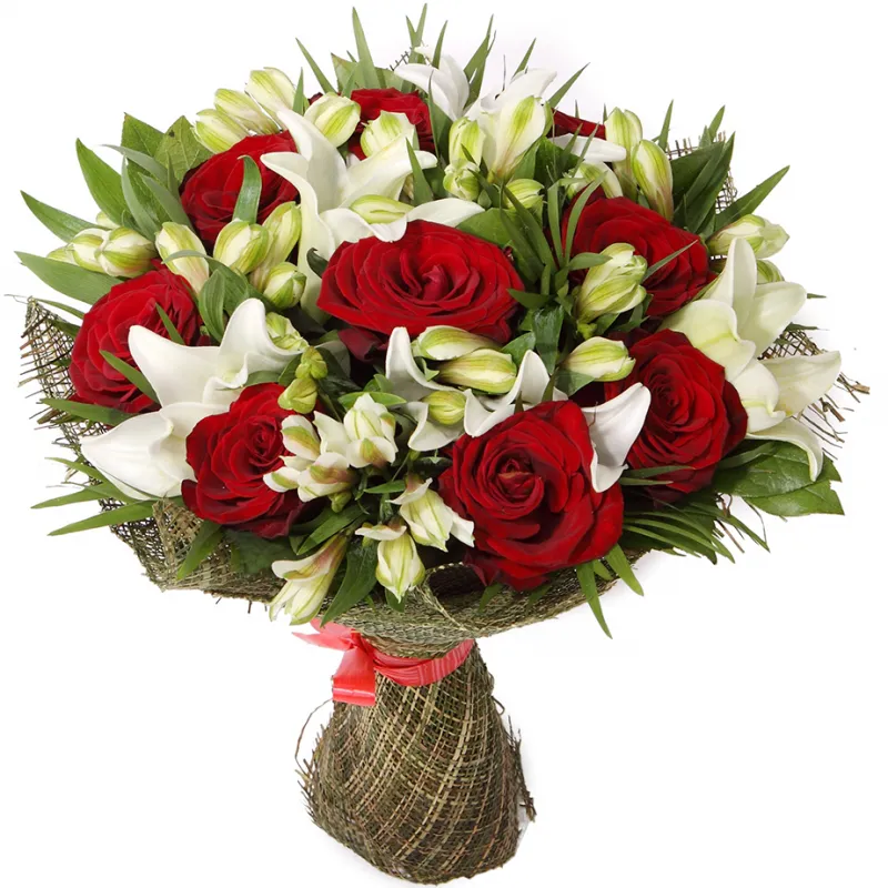 Букет из роз, лилии и альстромерии, доставка Чехов-2